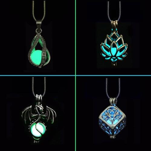 DIY Cage Glow In The Dark Moon Necklace Locket Pendant Glow Necklace For Men Women Party Novel Hallowen Gifts Essential Oil