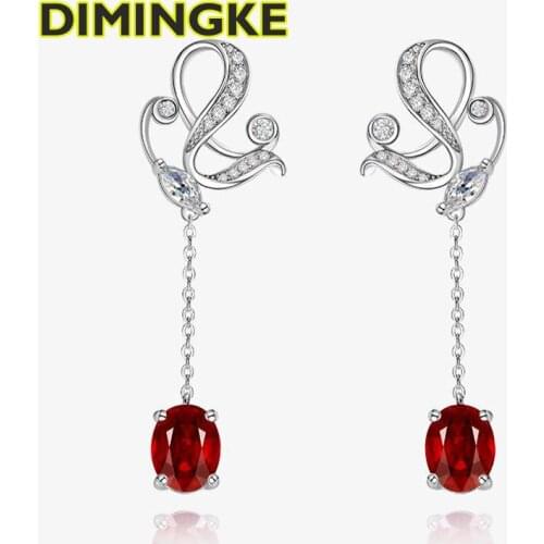 DIMINGKE 7*9MM Egg Shaped Ruby Earrings 100%-S925 Sterling Silver Jewelry Party Birthday Gift Wholesale