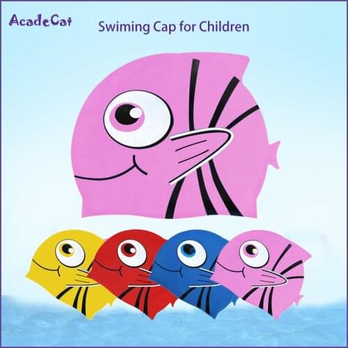 Fish Cartoon Swimming Cap Boys Girlsear protect Silicone Waterproof kids Swim Pool Cap Lovely Diving Sport Hat for Children Cute