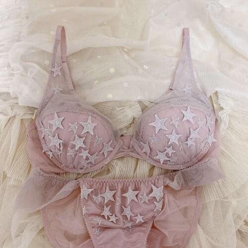 Sweet Meteor Mesh Shining Lingerie with Panty Girls Thin Cotton Cloth Cup Bra Set Girls Underwear Comfortable Sexy Bralette