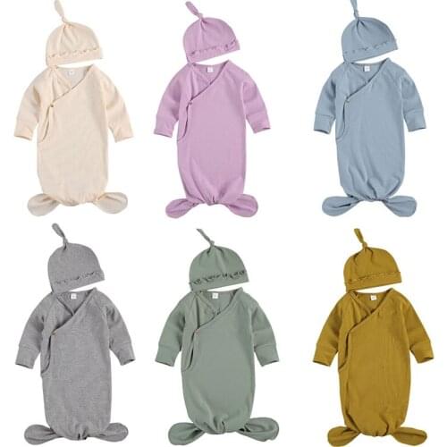 Newborn Baby Knotted Sleeping Bag Organic Cotton Baby Swaddling Clothes With hat Holding Quilt Spring Autumn Outwear 0-3M