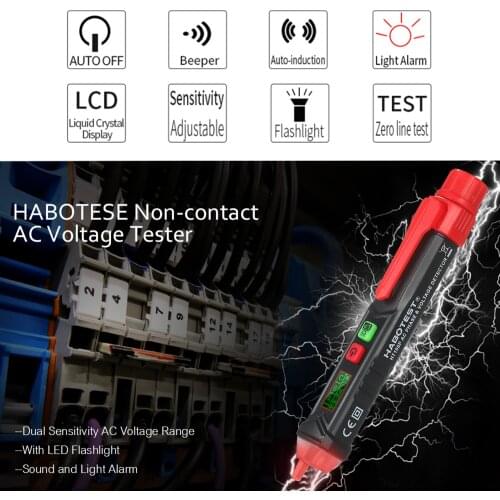 HABOTEST HT100P Non-contact Test Pencil LCD Digital Voltage Tester AC Phase &Voltage Detector Portable NCV Pen-type Electroscope