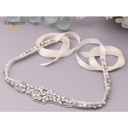 TOPQUEEN S379 Bridal Belt Rhinestone Wedding Dress Belt Wedding Accessories Bling Belts for Women Bridal Belt Pearls Formal Belt