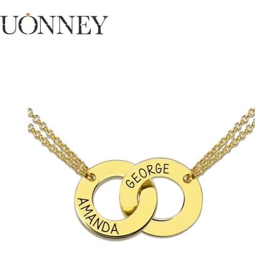 UONNEY Dropshipping Two Circle Name Pendants Gold Color Intertwined Necklace Silver 925 Fine Jewelry for Couple Lover Women 2021