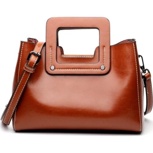 Vintage Waxed Genuine Leather Bag For Women 2021 New Messenger Bags Shoulder Crossbody Bags Brand Designer Fashion Retro Ins