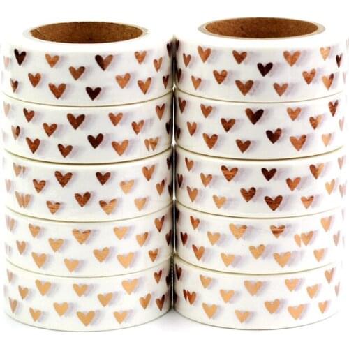 High quality 10pcs/lot Copper Hearts Valentines Foil Washi Tapes Bullet journal Adhesive Masking Tapes Kawaii Papeleria