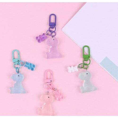 High Quality Cute Cartoon Frosted Glass Dinosaur Key chain Small Bear keychains Animal key Ring Women Bag Charm Pendant Gift