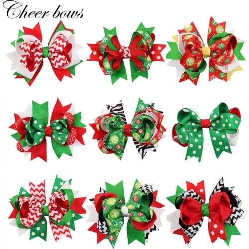 1PC Christmas Hair Clip for Girls Print Snow Multi-Layer Ribbon Hair Bows Boutique Hairgrip Kids Hair Accessories