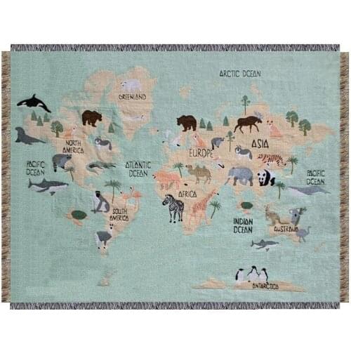 Green Animal Map Non-slip Sofa Thread Casual Cover Blanket Sofas Protective Covers Bedspread Casual Wall Tapestry Home Decor