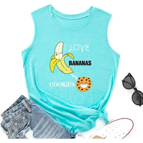 I Love Bananas and Cookies Tank Tops Women Vest Tanks Summer Shirt Sleeveless T-Shirts Casual Muscle Fitness Tee Shirts Clothes