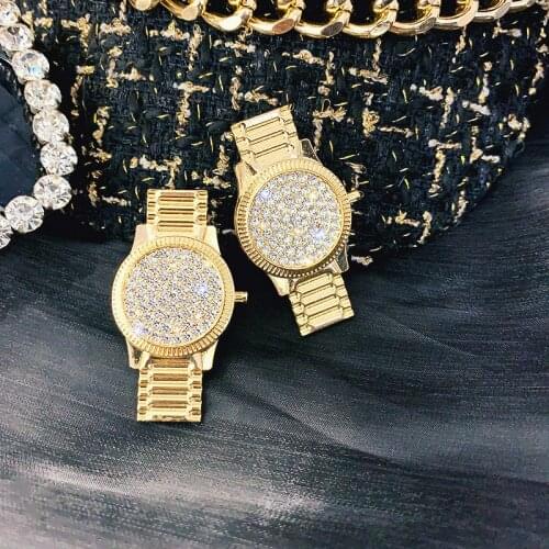 Luxury Crystal Watch Stud Earrings For Women Unique Design Punk Rhinstone Statement Earrings Jewelry Gift