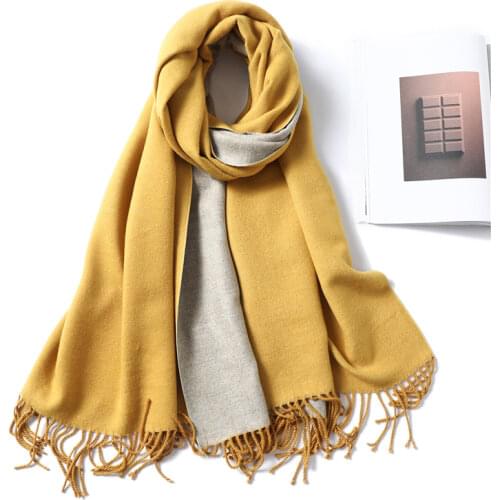 2020 Luxury Pure Cashmere Scarf for Women Solid Warm Pashmina Scarves Tassel Double Sides Scarfs Shawls Wraps Lady Bandana