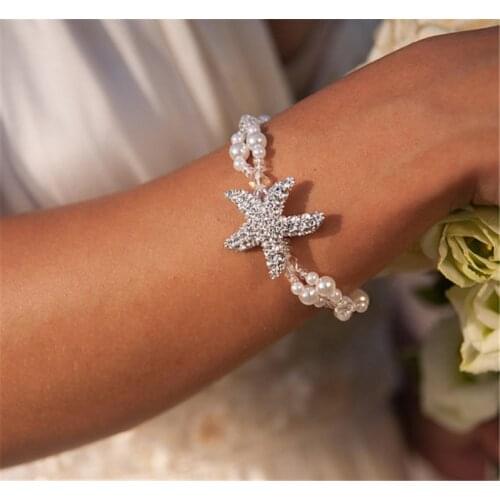 2021 Fashion Chic Imitation Pearl Beaded Chain Bracelets & Bangle For Women Trendy Summer Beach Starfish Charm Bracelet Jewelry