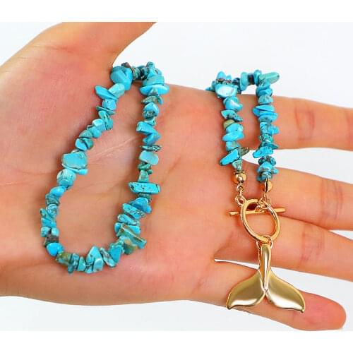 SAY Turquoises Stone Fish Tail Alloy Charm Pendant Bijoux Goth Aesthetic Boho Collier Femme Ladies Party Choker Necklace Summer