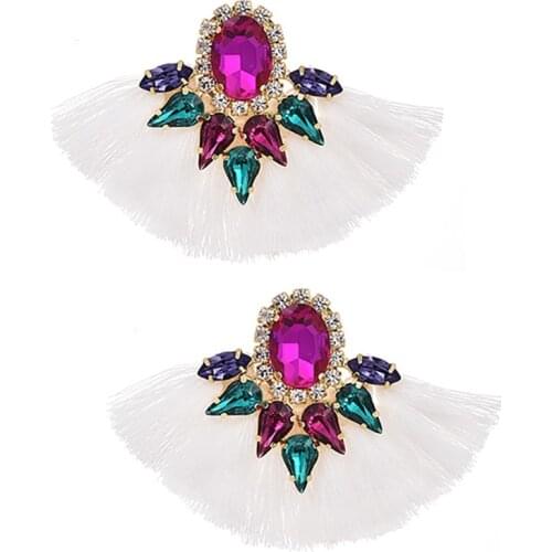 ZHINI Bohemian Tassel Earrings for Women 2020 10 Colors Vintage Statement Earring Zircon Fan Dangle Earring Jewelry Gift brincos