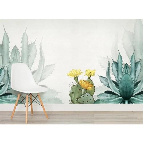 Beibehang Custom wallpaper watercolor cactus Nordic style TV background wall living room bedroom background walls 3d wallpaper