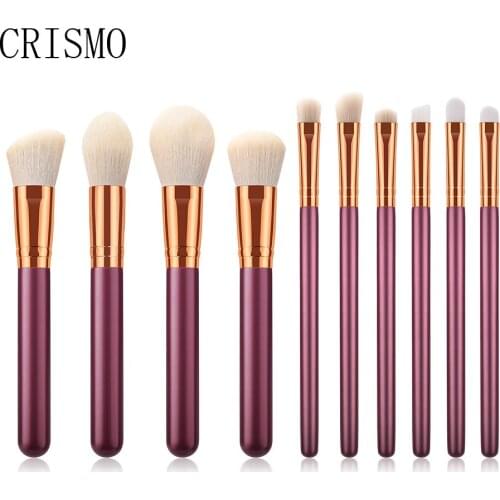 CRISMO 10PCS Red Makeup Brushes Set Synthetic Hair Powder Foundation Brush Concealer Blush Eyeshadow Make Up Brush Wooden Handle