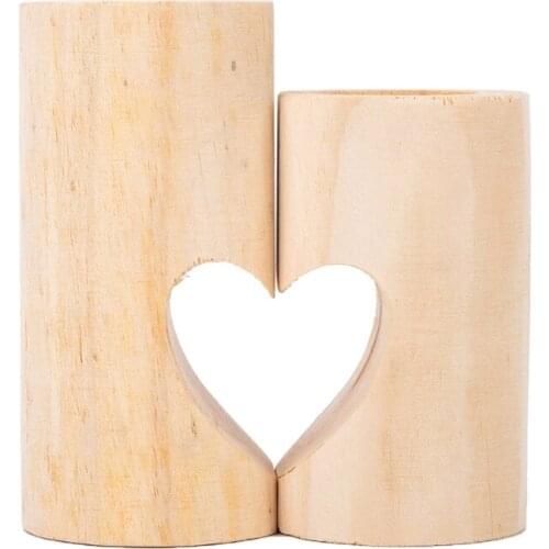 Rustic Heart Shaped Wooden Candlestick Candle Holder Shelf Wedding Decorations QX2E
