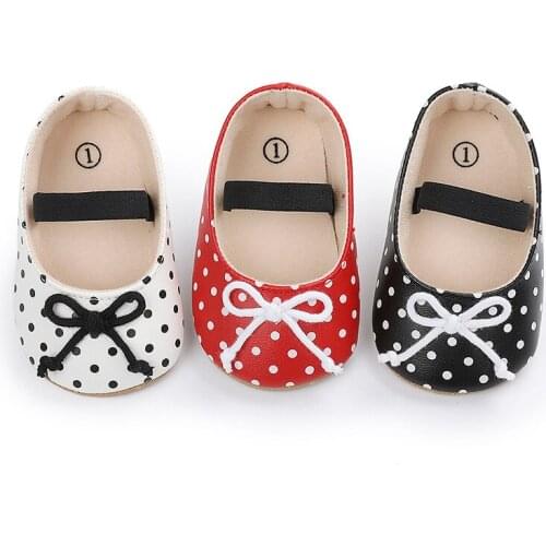 Dot Print Baby Shoes PU Leather Soft Sole Infant Girls Bowknot Shoes Toddlers First Walkers 2021 Newborn Baby Prewalkers