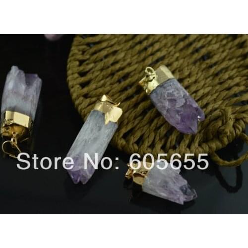 Drusy Geode Purple Stone Cylinder Shape Pendants Fit Fashion Woman Necklace Making