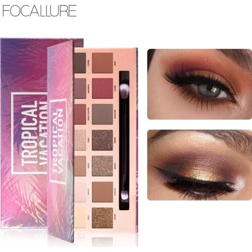 FOCALLURE Glitter Eye shadow palette 14 colors professional pallete easy to wear long lasting Tropical vacation eyeshadow