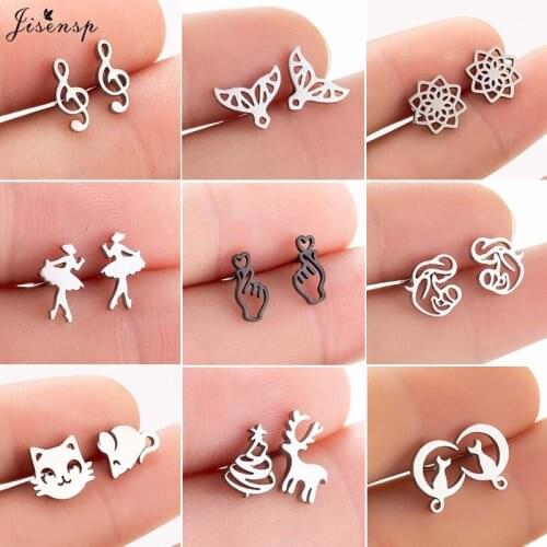 Jisensp Punk Music Note Stud Earrings Korean Style Fashion Stainless Steel Earring for Women Girls Birthday Party Gift bijoux
