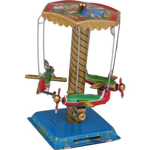 Colorful Airplanes Carousel Tin Toy Wind Up Spinning Vintage Collectible