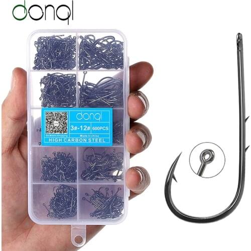 DONQL 200/300pcs Barbed Fishing Hooks 3#-12# Carp Single Fishihook Set Fly Fishing Accessories Carbon Steel Jig Sea Hooks