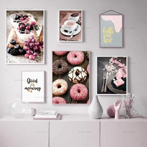 Chocolate Ring Coffee Blueberry Grape Wall Art Canvas Painting Nordic Posters & Prints Wall Pictures for Cake Dessert Shop Decor