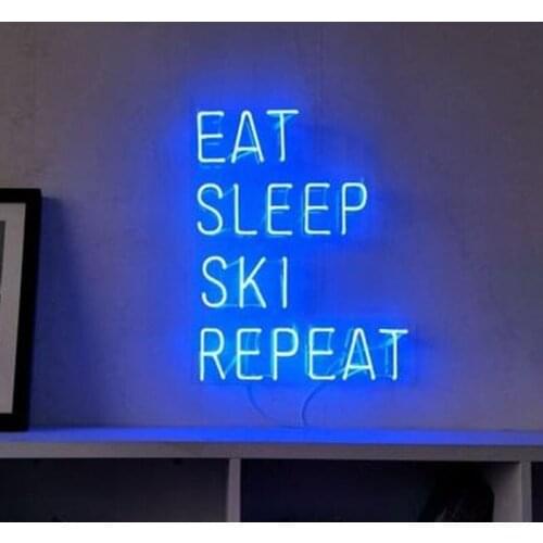 Neon Sign Eat Sleep Ski Repeat Handmade Glass Neon Wall Signs for BedRoom Beer Pub Hotel Beach Recreational Neon Bulb Resistor