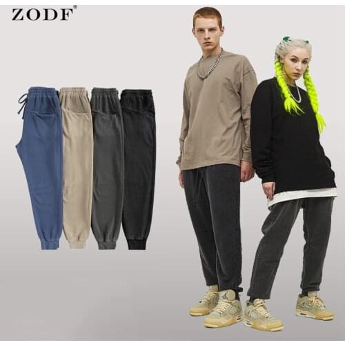 ZODF New Fashion Mens Autumn Cotton Tie Feet Sweatpants Front Patchwork Unisex Solid Comfortable Pants Brand Streetwear HY0234