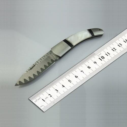 Free shipping Shell Handle The sharp Small Folding Pocket Knife Mini Tactical Hunting Knife Damascus Steel Exquisite knife
