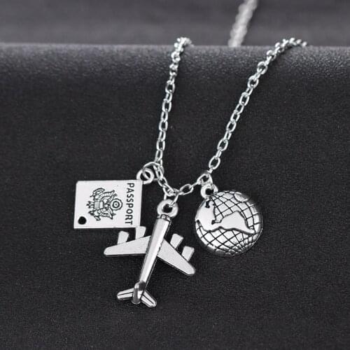 Travelling The World Passport Airplane Globe Pendant Chain Necklace For Love Travel Wanderlust Travelers Necklaces Gifts Collier