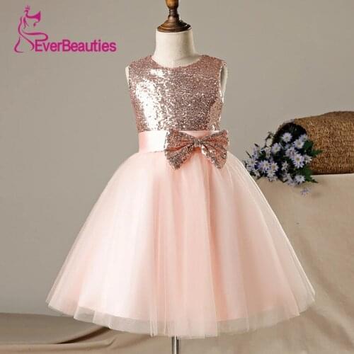 Flower Girl Dresses For Weddings Comunion Sequins 2020 Tulle Flower Dress Vestidos De Bowknot Primera Comunion Vestidos De Festa