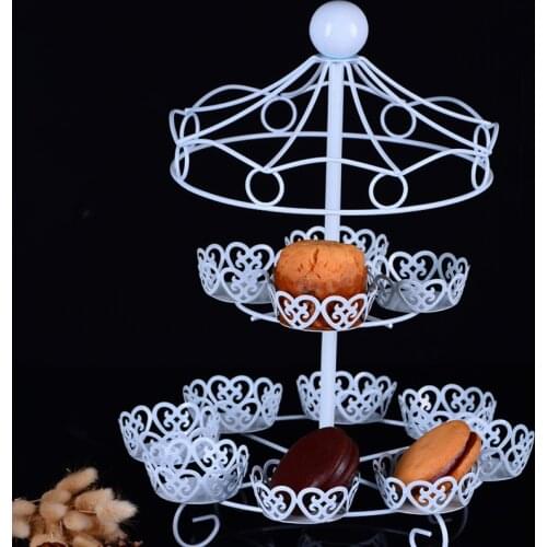 Macarons Tray White Metal Wrought Iron Double Umbrella Top Birthday Cake Stands Home Hotel Wedding Kitchen Decoration For Cakes
