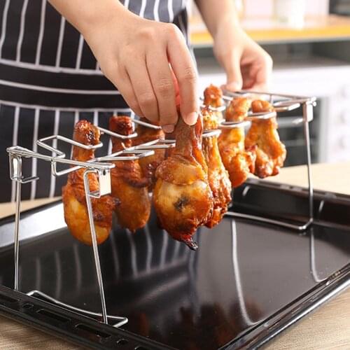 Stainless Steel Chicken Wing Leg Rack Kitchen BBQ Barbecue Grill Smoker Oven Holder Vertical Roaster Stand Barbecue Accessories