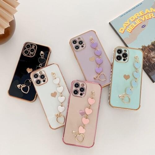 Plating Love Chain Wristband Border Pattern Case for IPhone 12 11 Pro Max 7 8 Plus XR X XS Max Silicone Shockproof Cover Coque