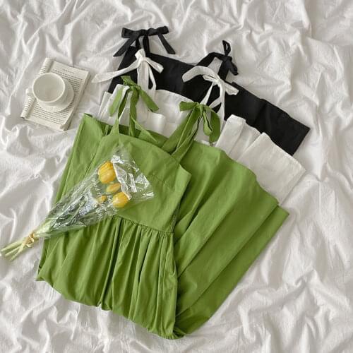 French Casual One Piece Dress Korean Fashion Sleeveless Elegant Midi Dress Female 2021 Summer Beach Sexy Dress Women Bow Design