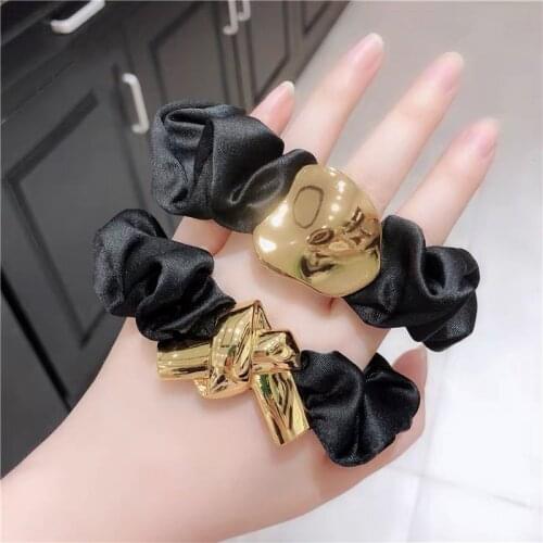Korean Simple Bow Scrunchies Retro Elastic Hair Bands for Women Alloy Head Ponytail Rope Tie Hairband Headpiece Hair Accessories