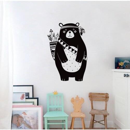 Removable Home Decor Tribal Bear Wall Art Decal Cute Woodland Bear Living Room Decor Vinyl Kids Boys Room Wall Sticker AY017