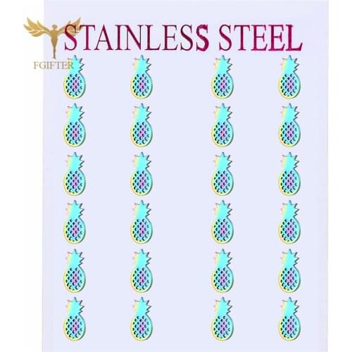 12 Pairs Stud Earring Bohemian Jewelry for Girls Kids Colorful Stainless Steel Pineapple Earrings Ear Piercing Earing Set