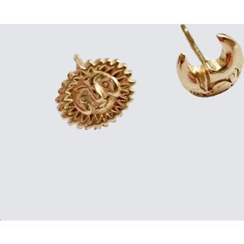 925 Sterling Silver Witch Sun Moon Asymmetric Mismatch Earrings Boho Chic Wiccan Goddess Stud Earrings Fesitval Accessories