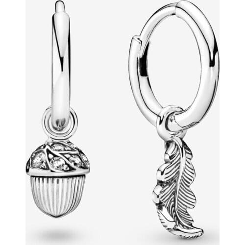 Acorn & Leaf Hoop Earrings 925 Sterling Silver Clear CZ Ear rings For Women Fine Jewelry Gift Brincos
