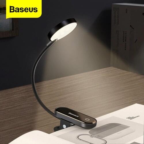 Baseus LED Book Light USB Rechargeable Bright Clamp-on Desk Lamp Mini Table Light Flexible Reading Nightlight For Travel Bedroom