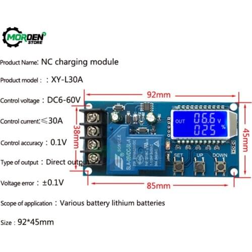 6-60V 30A 10A Lead-Acid Solar Charging Controller LED Display Lithium Battery Charger Control Switch Protection Board 12-24V