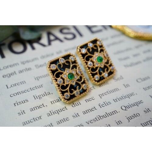 SX412 Solid 18k Gold Nature Green Emerald Earrings for Women Fine Jewelry Birthday Presents