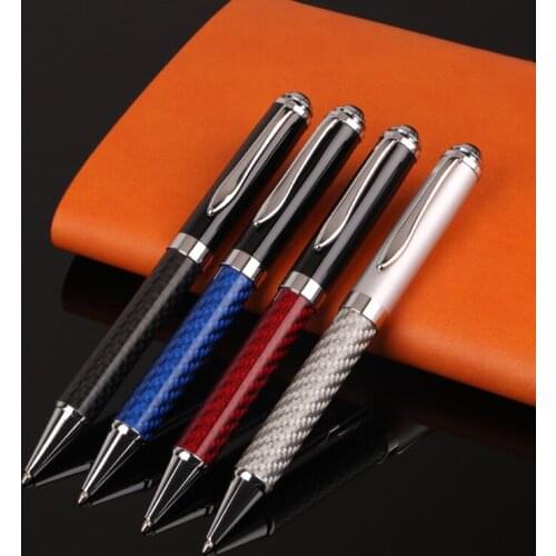 4 colors high quality carbon fiber Ballpoint Pen school Office stationery brand Writing refill Gift Pens