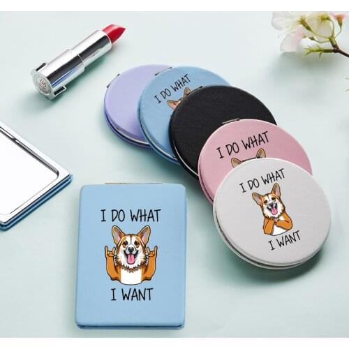 Cartoon Printed Makeup Mirror with Double Side Funny Dog Magnifying Pocket Cosmetic Compact Vanity Mirrors Espejo De Maquillaje