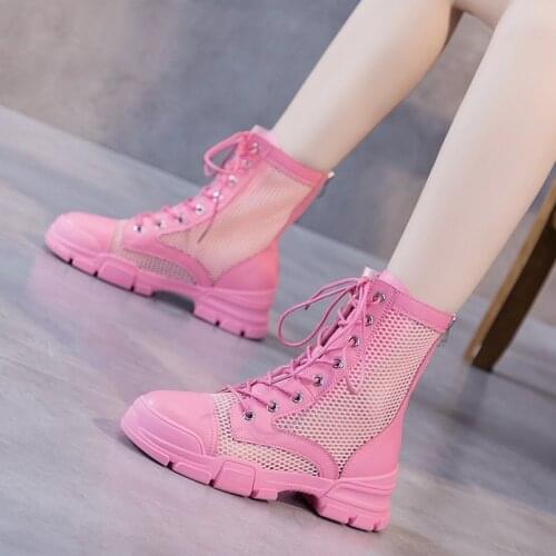 LEOSOXS Women Boots Casual Shoes Breathable Mesh Summer Shoes Platform Flats Hollow Short Boots 2021 Fashion New Female Shoes