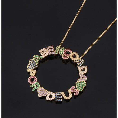 Funmode Fashion Rainbow Color Round Pendants AAA Cubic Zircon Necklace For Women Accessories crucifijo colgante Wholesale FN39